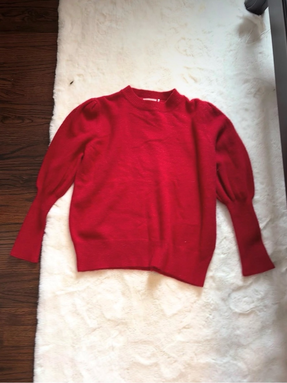 Red Girl's Puff-Sleeve Crewneck Sweater